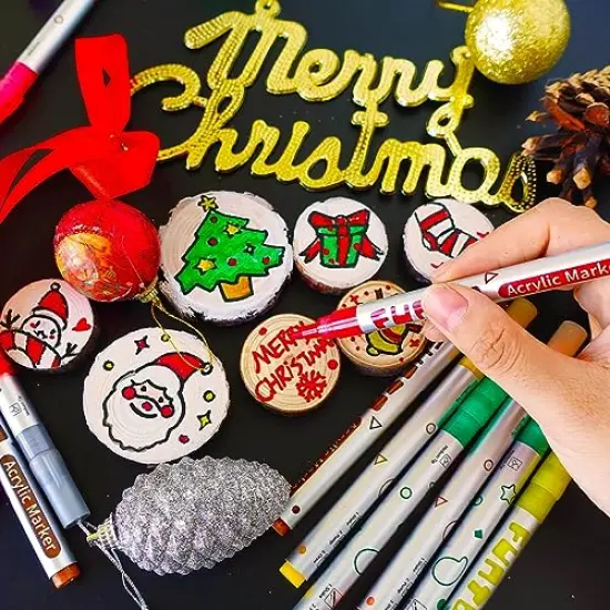 Acrylic Paint Pens for Rock Painting, Fabric, Wood, Canvas, Metal, Ceramic, Glass, Scrapbooking Craft,12 Colors Paint Marker Set, Medium Tip, Non-Toxic, Quick Drying {3}