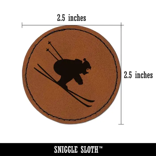 Skiing Ski Tuck Bully Bullet Stance Downhill Round Iron-On Engraved Faux Leather Patch Applique - 2.5" Brown {3}