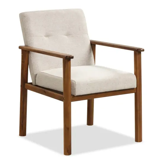 Costway Modern Accent Chair Upholstered Linen Fabric Armchair with Solid Wood Legs {1}