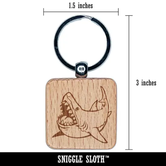 Toothy Great White Shark Engraved Wood Square Keychain Tag Charm {2}