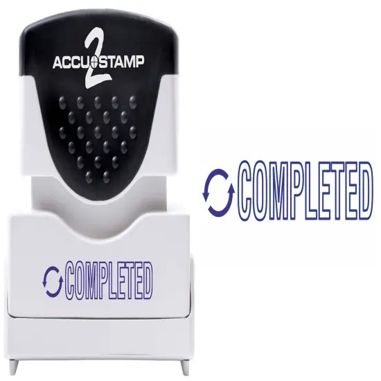 ACCUSTAMP2 Message Stamp, 1-color, Pre-inked, COMPLETED, 1-5/8" x 1/2" impression size, Blue Message and Symbol {3}