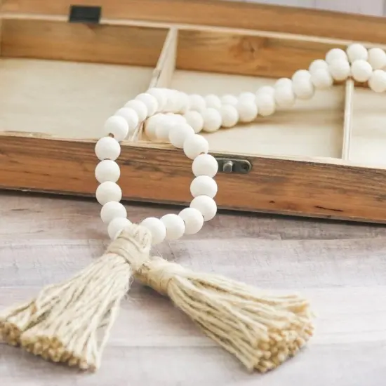 Wood Beads Garland with Tassels Boho Table Decor Farmhouse Home Decor Wooden Garland for Tiered Tray Rustic Country Decor {2}
