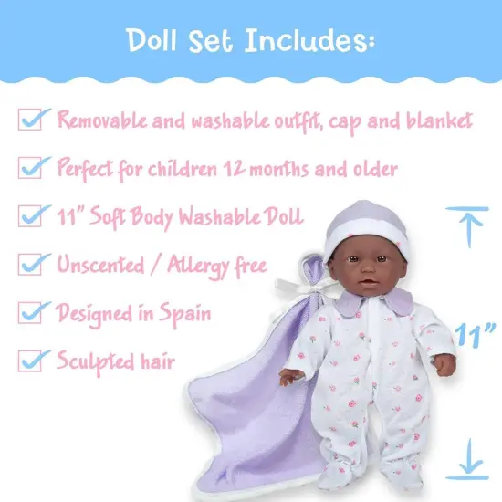 La Baby Soft 11" Baby Doll, Purple with Blanket, African-American {5}