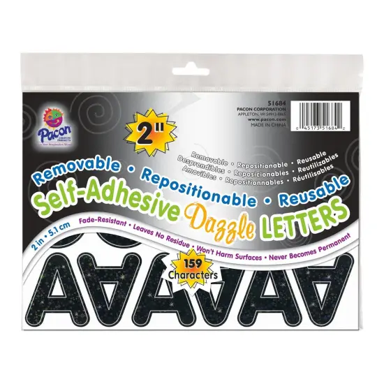 Self-Adhesive Letters, Black Dazzle, Puffy Font, 2", 159 Per Pack, 2 Packs {2}