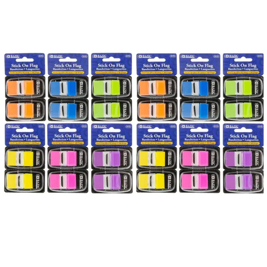 Assorted Neon Color Standard Flags with Dispenser, 60 Per Pack, 12 Packs {1}