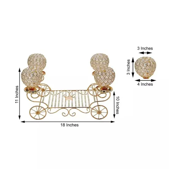 GOLD 18" Cinderella Carriage Crystal Beaded CANDLE HOLDERS CENTERPIECE Wedding {6}