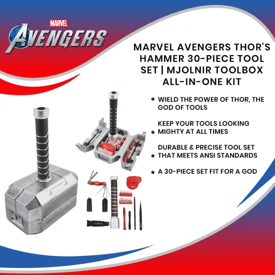 Marvel Avengers Thor's Hammer 30-Piece Tool Set | Mjolnir Toolbox All-In-One Kit {7}