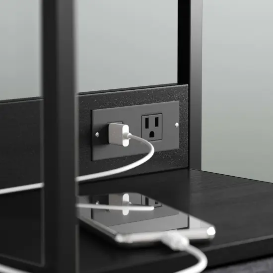 Emma and Oliver Hermes Nightstand with 3 Fabric Drawers, Charging Station with 2 USB Ports/Power Outlet, Engineered Wood Top, Wood Handles, Metal Frame Charcoal/Black {3}