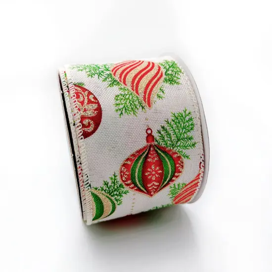 Designer’s Shop WR 63-5183 Holiday Glitter Gold/Red/Green Ornaments Wired edge ribbon 2.5” x 10 yard {3}