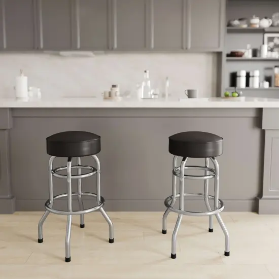 Emma and Oliver 2 Pack Double Ring Chrome Barstool Dark Brown {1}