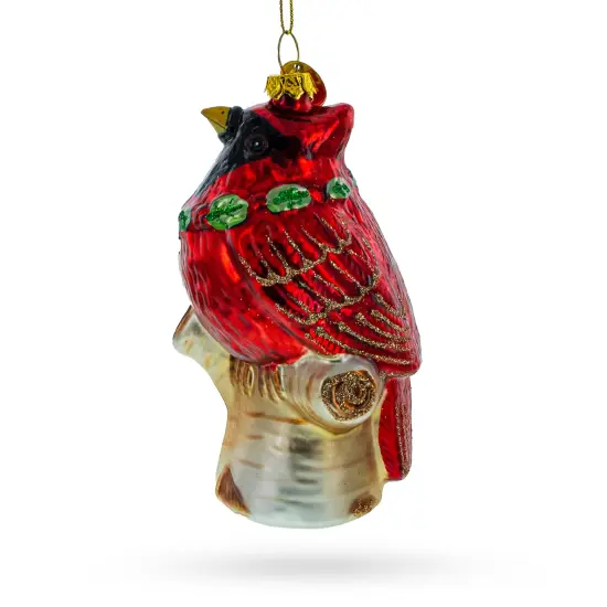 Red Cardinal on a Tree Branch Glass Christmas Ornament {1}