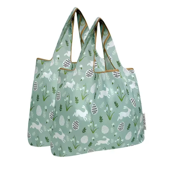 Wrapables Medium Foldable Tote Nylon Reusable Grocery Bag (Set of 2), Easter Bunny {1}