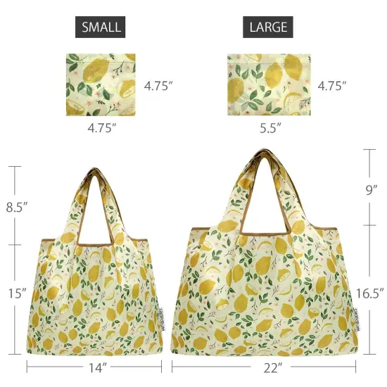 Wrapables Large & Small Foldable Tote Nylon Reusable Grocery Bags, Set of 2, Lemons {2}