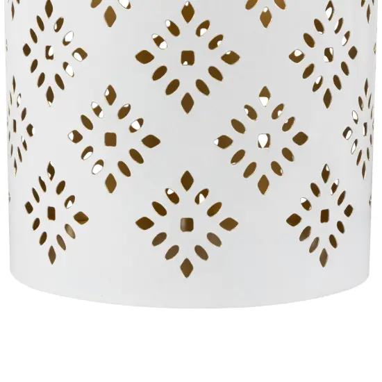 Northlight Laser-Cut Diamond Pattern Iron Candle Holders - 10" - White and Gold Finish - Set of 3 {7}