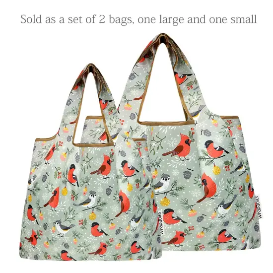 Wrapables Large & Small Foldable Tote Nylon Reusable Grocery Bags, Set of 2, Cardinals {3}