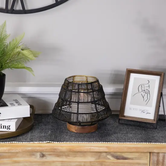 Northlight Small Woven Iron Pillar Candle Holder with Wooden Base - 7.25" - Black {3}