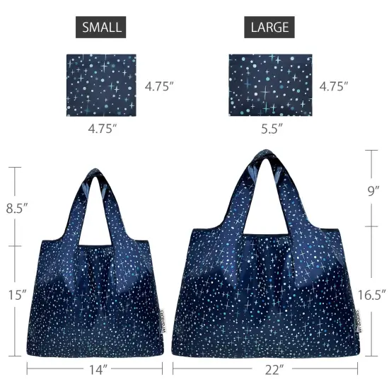 Wrapables Large & Small Foldable Tote Nylon Reusable Grocery Bags, Set of 2, Twinkling Stars {2}