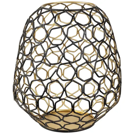 Northlight Small Geometric Cage Iron Pillar Candle Holder - 11" - Black and Gold {1}