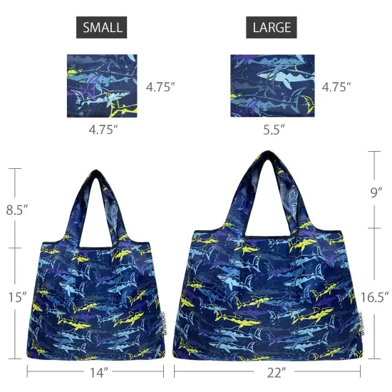Wrapables Large & Small Foldable Tote Nylon Reusable Grocery Bags, Set of 2, Jaws {2}