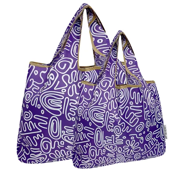Wrapables Large & Small Foldable Tote Nylon Reusable Grocery Bags, Set of 2, Swiggle {1}