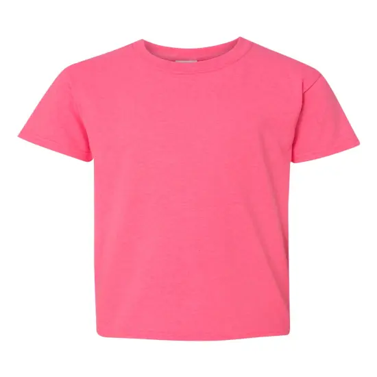 Gildan&reg; Youth Heavy Cotton T Shirt, Short Sleeve Crewneck Tee for Boys and Girls Safety pink {1}