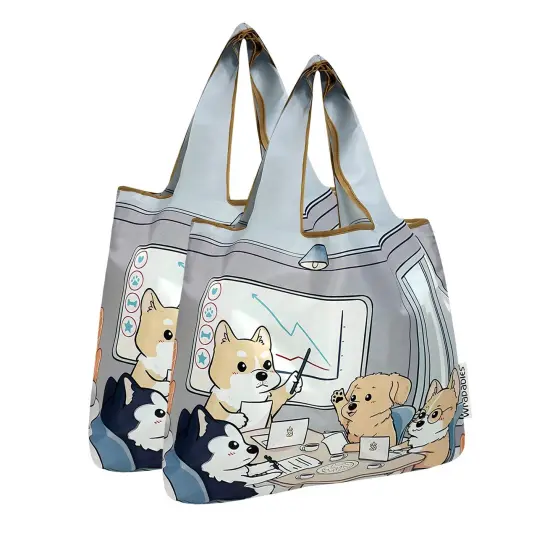 Wrapables Medium Foldable Tote Nylon Reusable Grocery Bag (Set of 2), Dogs Rule {1}