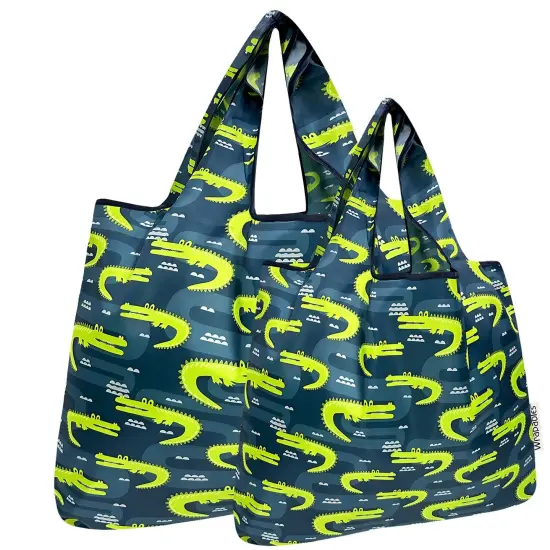 Wrapables Large & Small Foldable Tote Nylon Reusable Grocery Bags, Set of 2, Gators {1}