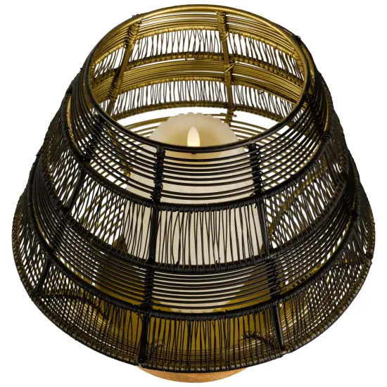 Northlight Large Woven Iron Pillar Candle Holder with Wood Base - 9.25" - Black {5}