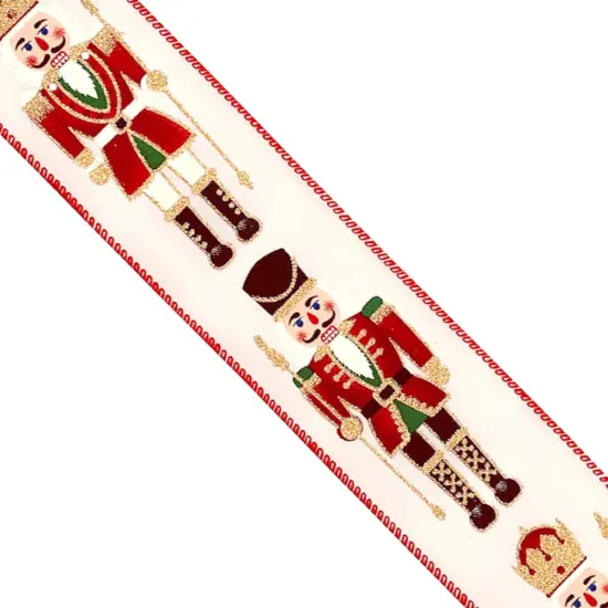 Designer's Shop WR 63-5222 2.5&rdquo; x 10 yard Holiday Nutcracker with gold glitter wired edge ribbon {3}