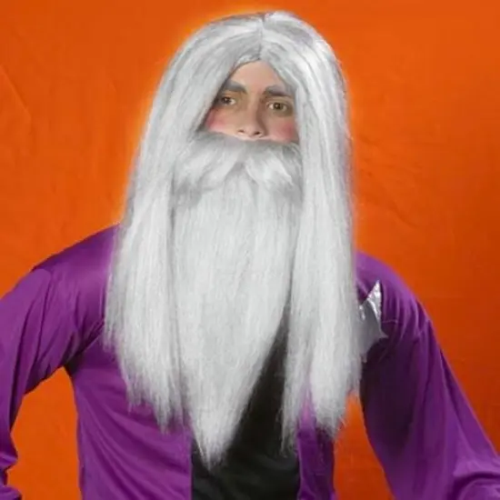 Wizard 22" White Costume Wig & Beard {1}