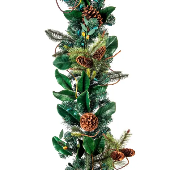 9 ft. Artificial Garland with Lights - Magnolia Leaf {1}