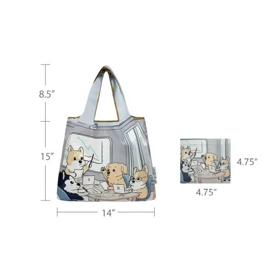 Wrapables Medium Foldable Tote Nylon Reusable Grocery Bag (Set of 2), Dogs Rule {2}