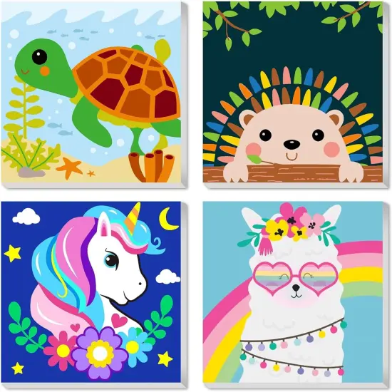 Framed 4 Pack Paint by Number for Kids, Paint by Numbers for Kids Ages 8-12, Paint by Numbers Kits Children Beginner, DIY Acrylic Oil Painting for Home Wall Decor (8X8Inch) Animals 4 Pack {1}