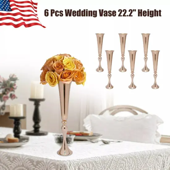 6pcs Desktop Flower Trumpet Vase Gold Metal Flower Holder for Bouquets Decor {4}