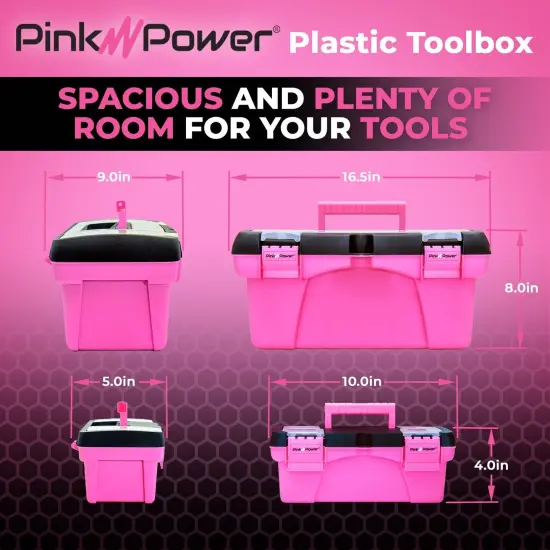 Pink Power Pink Tool Box for Women - Sewing, Art & Craft Organizer Box Small & Large Plastic Tool Box with Handle - Pink Toolbox Sewing Box Tool Storage Box - Portable Mini Locking Tool Boxes (2 Pack) {3}