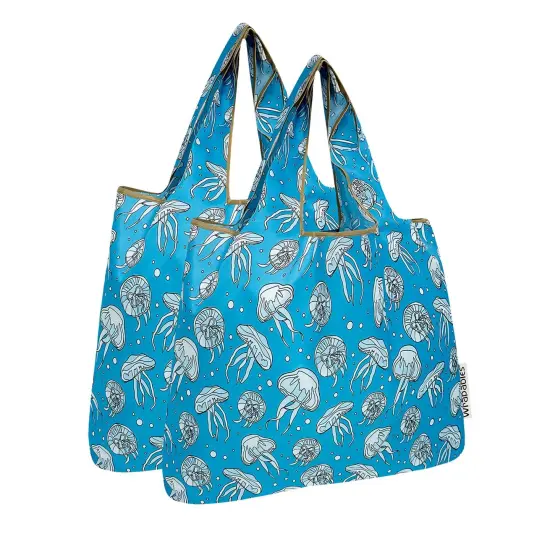 Wrapables Medium Foldable Tote Nylon Reusable Grocery Bag (Set of 2), Jellyfish {1}