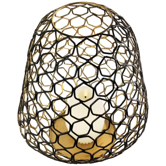 Northlight Large Geometric Cage Iron Pillar Candle Holder - 14.25" - Black and Gold {5}