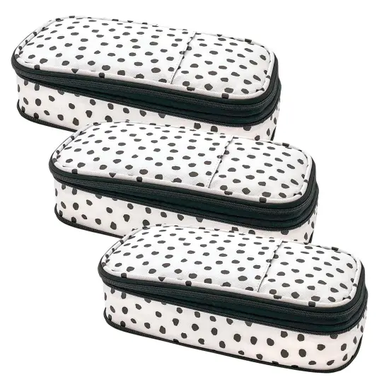 Black Painted Dots on White Pencil Case, Pack of 3 {1}