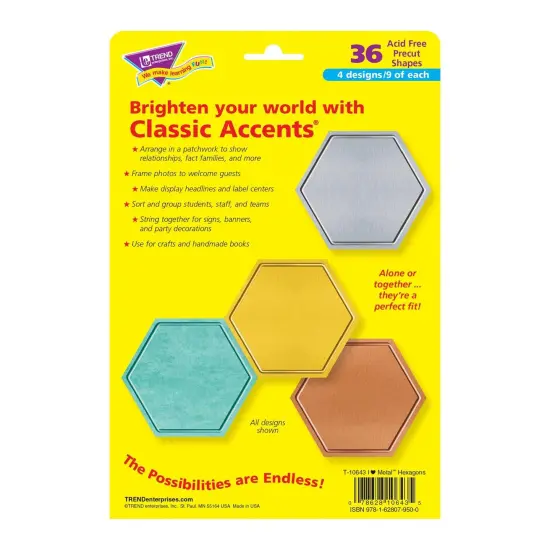 I &hearts; Metal&trade; Hexagons Classic Accents&reg; Variety Pack, 36 Per Pack, 3 Packs {3}
