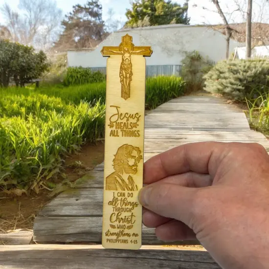Bookmark - Jesus Heals all things - Birch wood Jesus Religious {2}