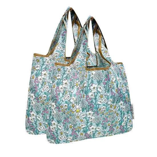 Wrapables Medium Foldable Tote Nylon Reusable Grocery Bag (Set of 2), Spring Flora {1}