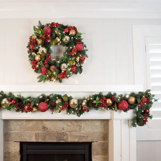 9 ft. Artificial Christmas Garland with Lights - Scarlet Hydrangea {5}