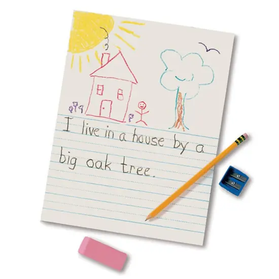 Newsprint Handwriting Paper, Picture Story, 7/8" x 7/16" Ruled Short, 9" x 12", 500 Sheets Per Pack, 2 Packs {2}