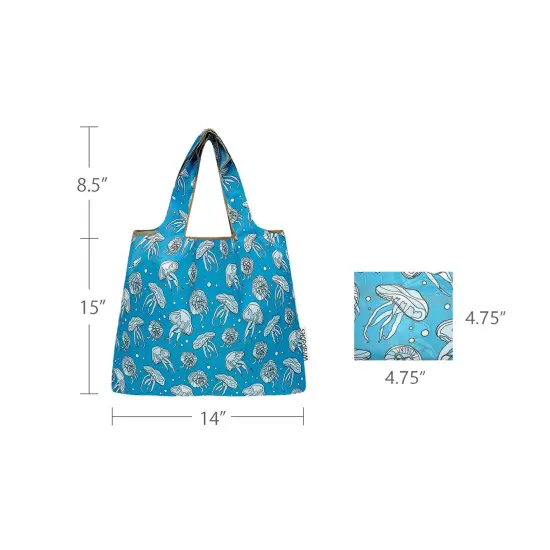 Wrapables Medium Foldable Tote Nylon Reusable Grocery Bag (Set of 2), Jellyfish {2}