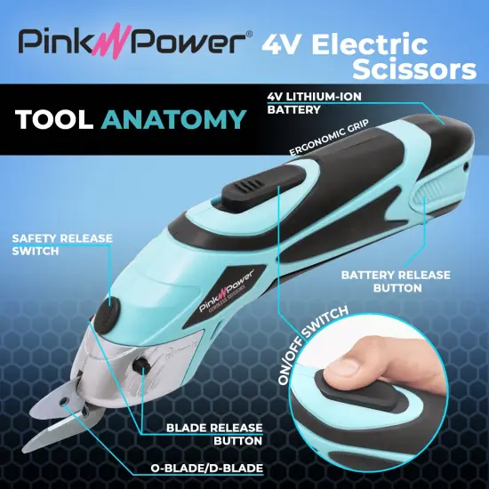 Pink Power 4V Aqua Splash Cordless Electric Rechargeable Fabric Scissors w/ Pink Rotary Cutter {2}