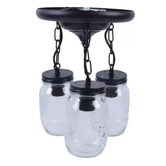 Farmhouse Chandelier Mason Jar Hanging Pendant Loft Light Ceiling Lamp 3-Lights {1}