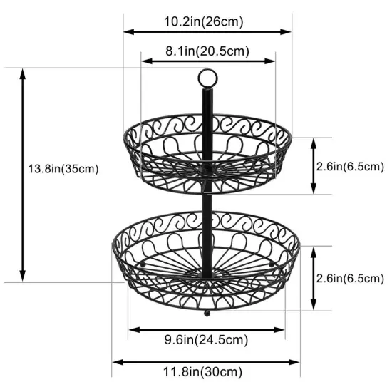2 Tier Fruit Bowl Tray Countertop Holder Iron Stand Vegetable Snack Storage Rack {4}