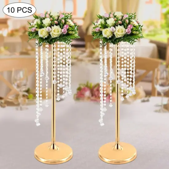 10Pcs Crystal Flower Stands Vases 70cm Wedding Centerpieces Dining Table Gold {3}