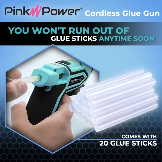 Pink Power Cordless Mini Hot Glue Gun with Stand - USB Rechargeable Wireless Hot Melt Glue Gun Kit with 20 Glue Sticks - Battery Operated Cordless Glue Gun for Crafts - Portable Blue Hot Glue Gun {4}