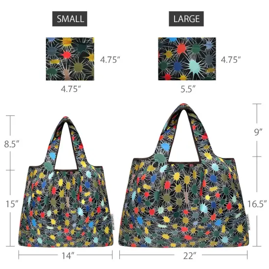 Wrapables Large & Small Foldable Tote Nylon Reusable Grocery Bags, Set of 2, Connections {2}